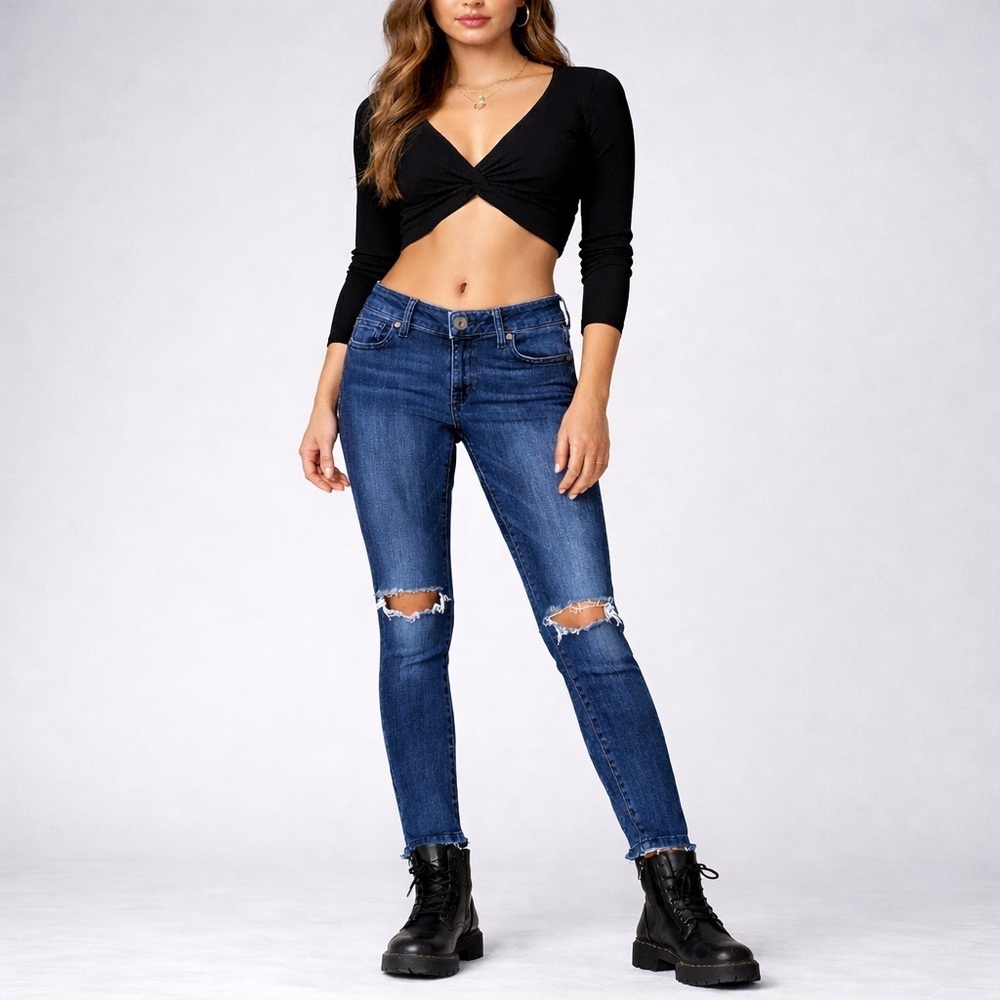DL1961 Emma Low-Rise Power Legging Distressed Denim | Medium Wash | Size 26